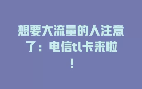 想要大流量的人注意了：电信tl卡来啦！