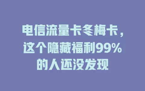 电信流量卡冬梅卡，这个隐藏福利99%的人还没发现