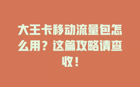 大王卡移动流量包怎么用？这篇攻略请查收！