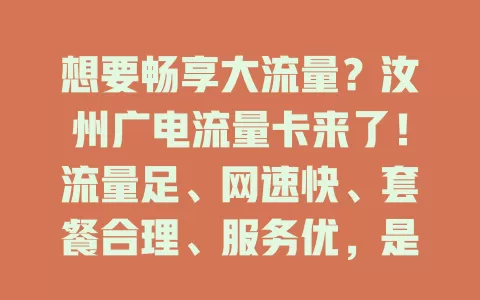 想要畅享大流量？汝州广电流量卡来了！流量足、网速快、套餐合理、服务优，是你的优质之选