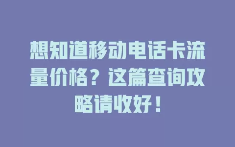 想知道移动电话卡流量价格？这篇查询攻略请收好！