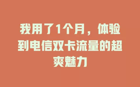 我用了1个月，体验到电信双卡流量的超爽魅力
