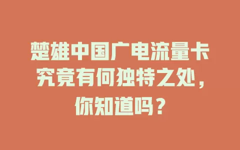 楚雄中国广电流量卡究竟有何独特之处，你知道吗？