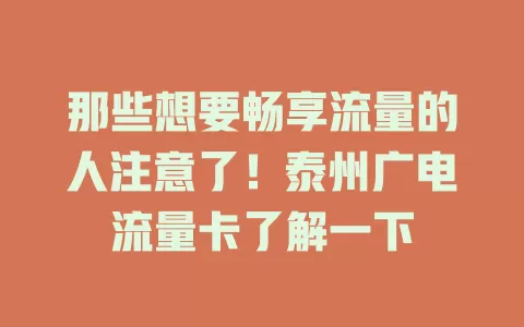 那些想要畅享流量的人注意了！泰州广电流量卡了解一下