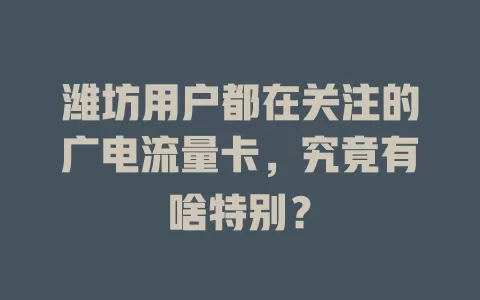 潍坊用户都在关注的广电流量卡，究竟有啥特别？