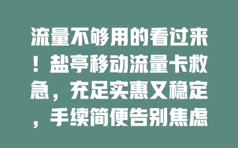 流量不够用的看过来！盐亭移动流量卡救急，充足实惠又稳定，手续简便告别焦虑