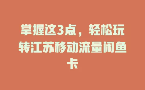 掌握这3点，轻松玩转江苏移动流量闲鱼卡