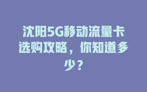 沈阳5G移动流量卡选购攻略，你知道多少？