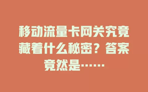 移动流量卡网关究竟藏着什么秘密？答案竟然是……