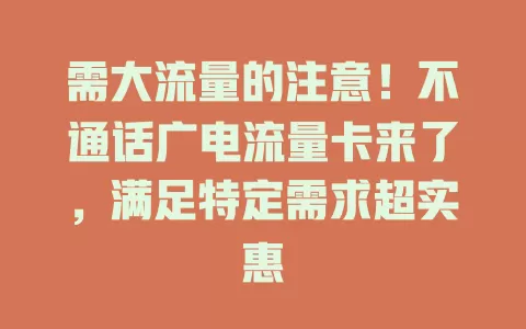 需大流量的注意！不通话广电流量卡来了，满足特定需求超实惠