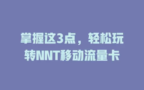 掌握这3点，轻松玩转NNT移动流量卡