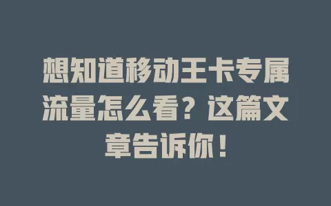 想知道移动王卡专属流量怎么看？这篇文章告诉你！