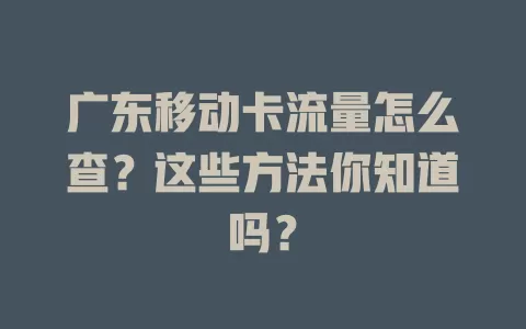 广东移动卡流量怎么查？这些方法你知道吗？