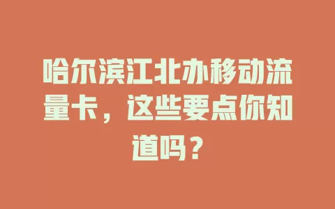 哈尔滨江北办移动流量卡，这些要点你知道吗？