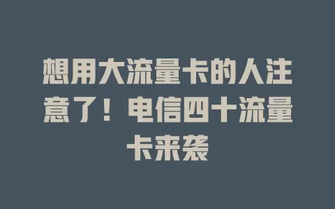 想用大流量卡的人注意了！电信四十流量卡来袭