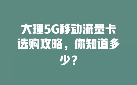 大理5G移动流量卡选购攻略，你知道多少？