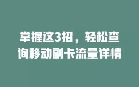 掌握这3招，轻松查询移动副卡流量详情
