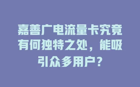 嘉善广电流量卡究竟有何独特之处，能吸引众多用户？