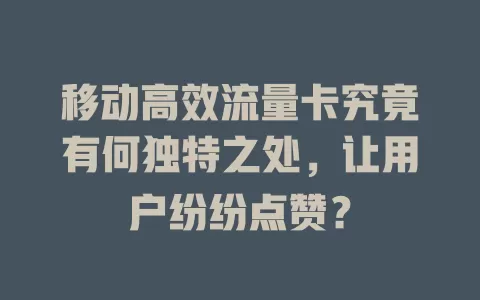移动高效流量卡究竟有何独特之处，让用户纷纷点赞？