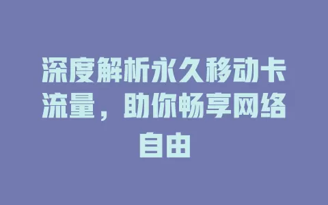 深度解析永久移动卡流量，助你畅享网络自由