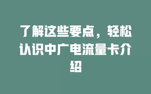 了解这些要点，轻松认识中广电流量卡介绍