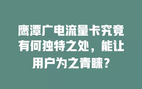 鹰潭广电流量卡究竟有何独特之处，能让用户为之青睐？