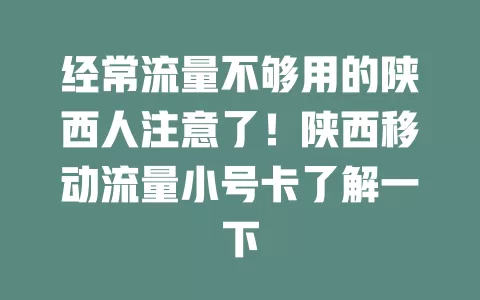 经常流量不够用的陕西人注意了！陕西移动流量小号卡了解一下