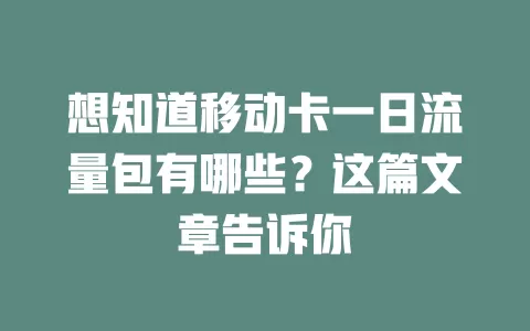 想知道移动卡一日流量包有哪些？这篇文章告诉你