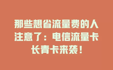 那些想省流量费的人注意了：电信流量卡长青卡来袭！
