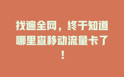 找遍全网，终于知道哪里查移动流量卡了！