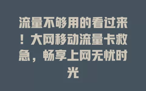 流量不够用的看过来！大网移动流量卡救急，畅享上网无忧时光