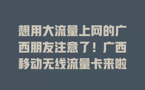 想用大流量上网的广西朋友注意了！广西移动无线流量卡来啦