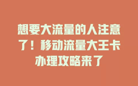 想要大流量的人注意了！移动流量大王卡办理攻略来了