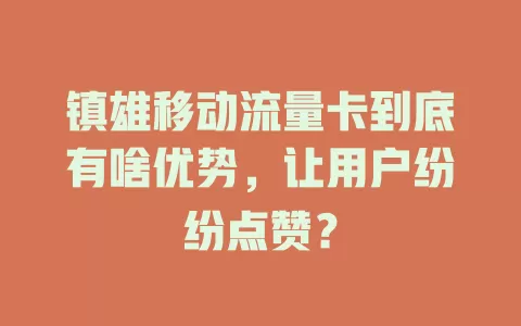镇雄移动流量卡到底有啥优势，让用户纷纷点赞？