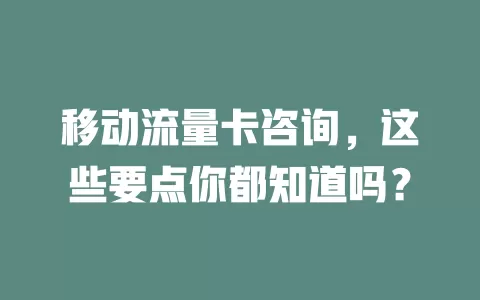 移动流量卡咨询，这些要点你都知道吗？