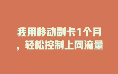 我用移动副卡1个月，轻松控制上网流量