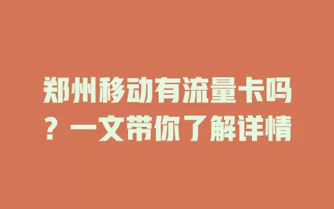 郑州移动有流量卡吗？一文带你了解详情