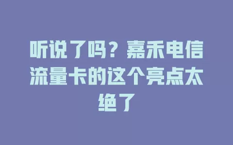 听说了吗？嘉禾电信流量卡的这个亮点太绝了