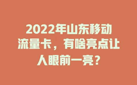2022年山东移动流量卡，有啥亮点让人眼前一亮？