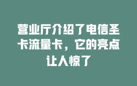 营业厅介绍了电信圣卡流量卡，它的亮点让人惊了
