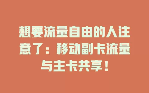 想要流量自由的人注意了：移动副卡流量与主卡共享！