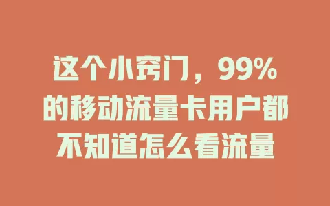 这个小窍门，99%的移动流量卡用户都不知道怎么看流量