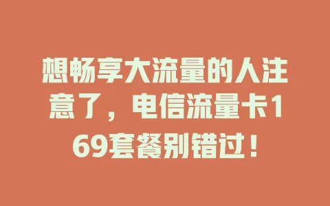 想畅享大流量的人注意了，电信流量卡169套餐别错过！