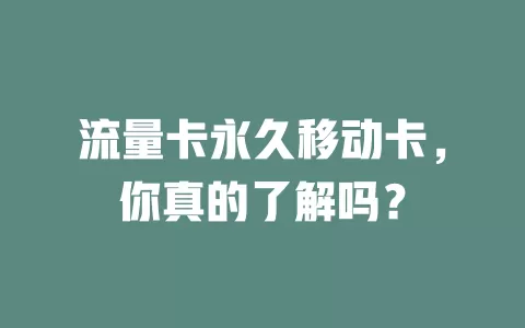 流量卡永久移动卡，你真的了解吗？