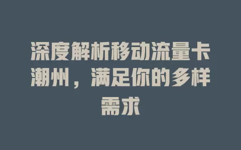 深度解析移动流量卡潮州，满足你的多样需求