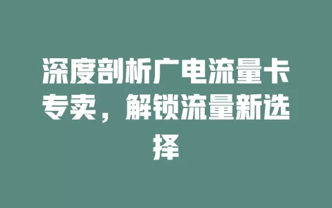 深度剖析广电流量卡专卖，解锁流量新选择
