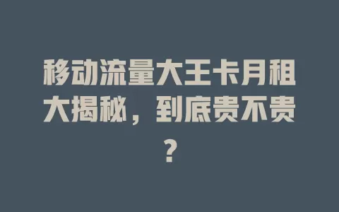 移动流量大王卡月租大揭秘，到底贵不贵？
