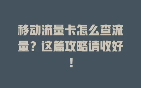 移动流量卡怎么查流量？这篇攻略请收好！