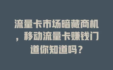 流量卡市场暗藏商机，移动流量卡赚钱门道你知道吗？