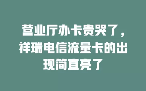 营业厅办卡贵哭了，祥瑞电信流量卡的出现简直亮了